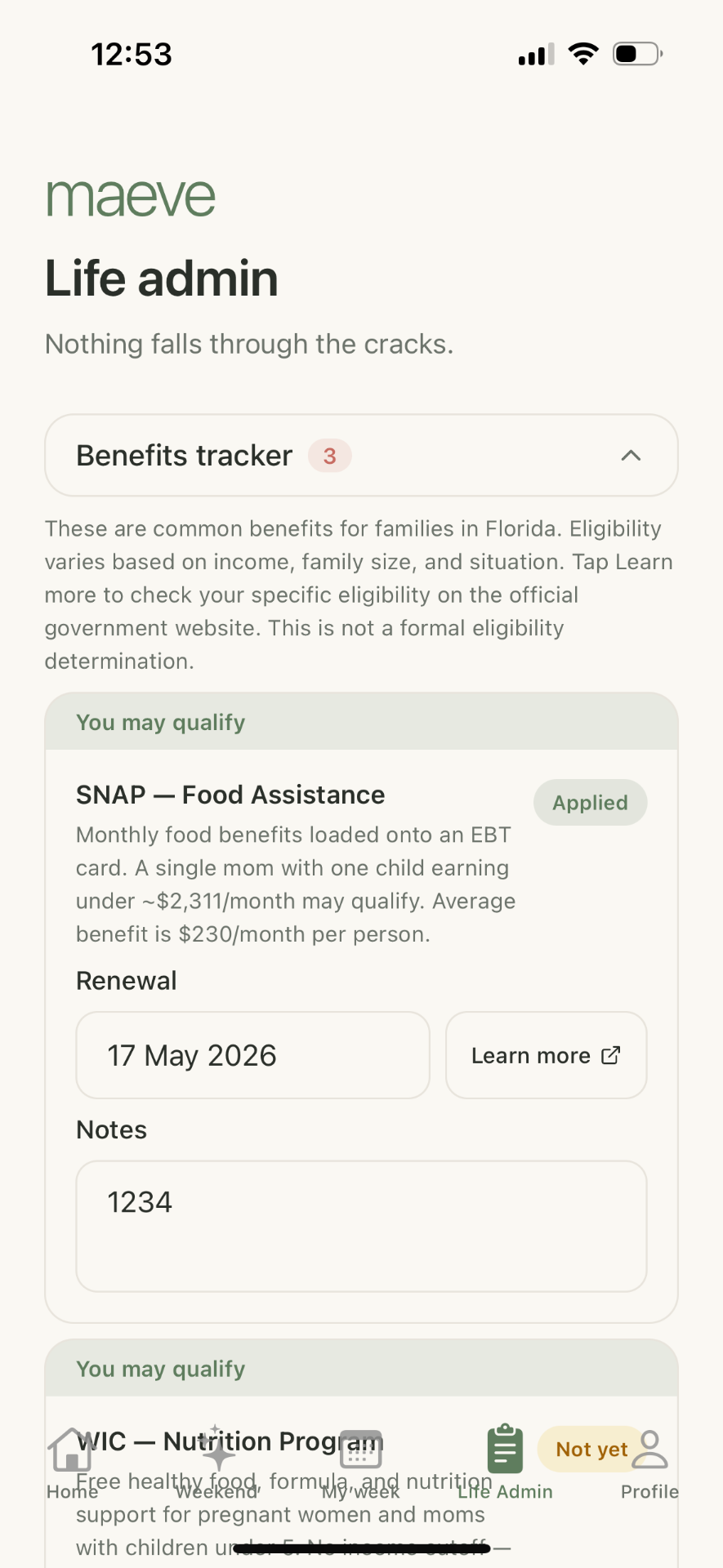 Maeve benefits tracker