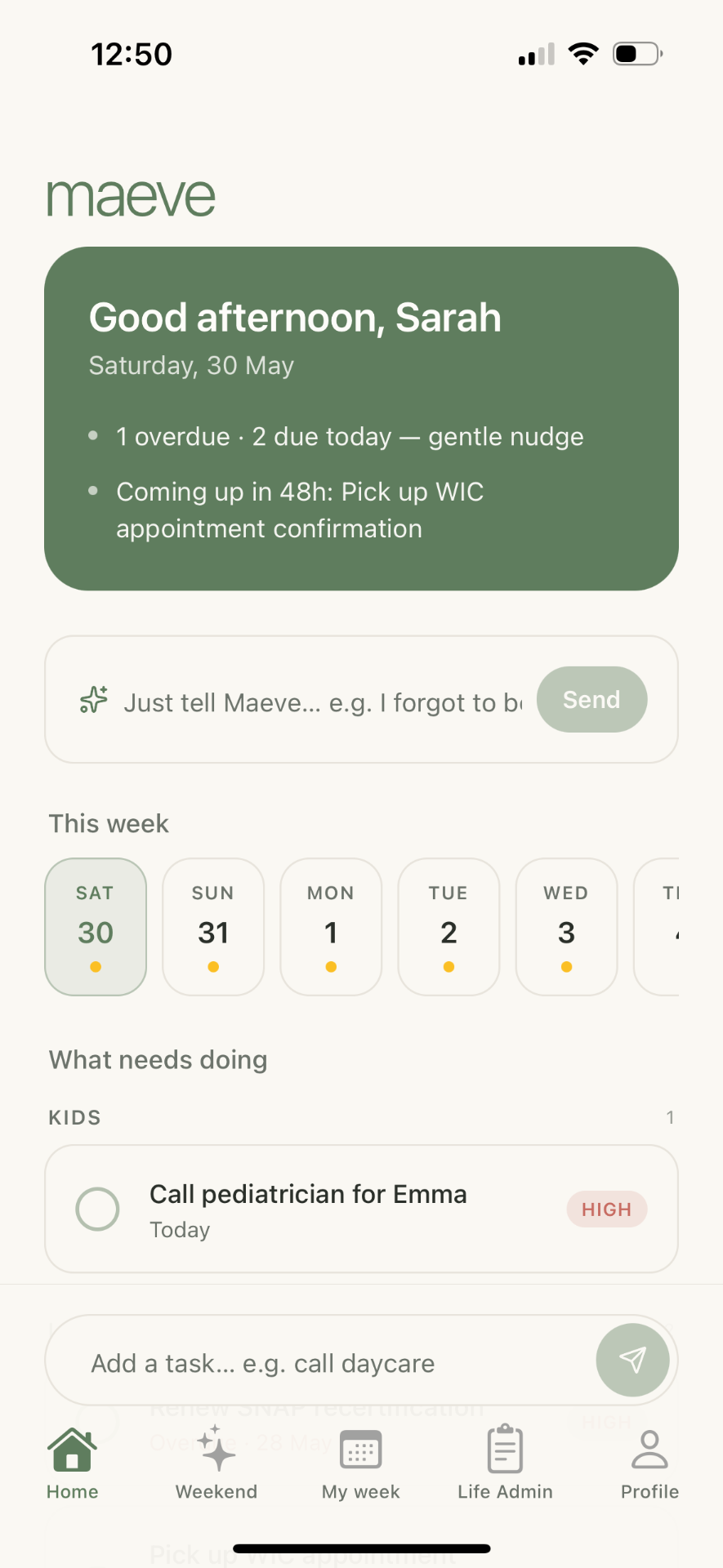 Maeve home dashboard